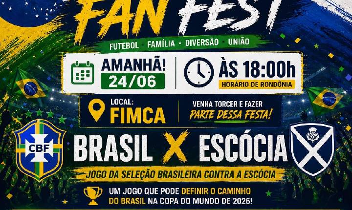 Brasil x Escócia promete lotar Copa Fan Fest nesta quarta-feira e mobiliza torcedores em Porto Velho.