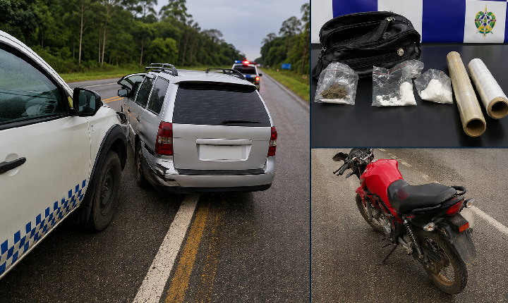 PM aborda veículo suspeito, apreende drogas e prende três pessoas na BR-435 em Vilhena