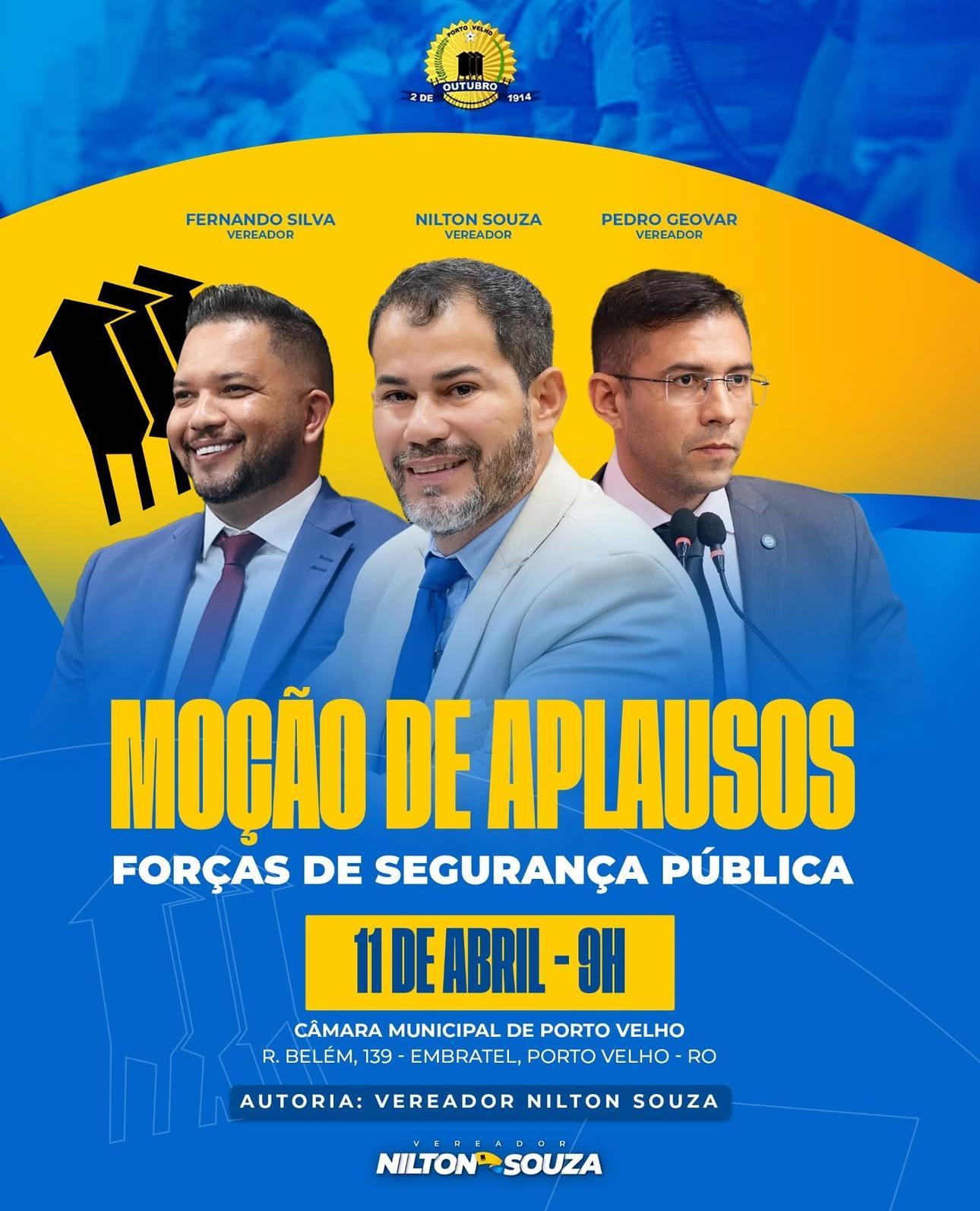 Vereador Nilton Souza Homenageia Profissionais de Segurança Pública com Moção de Aplausos na Câmara Municipal de Porto Velho