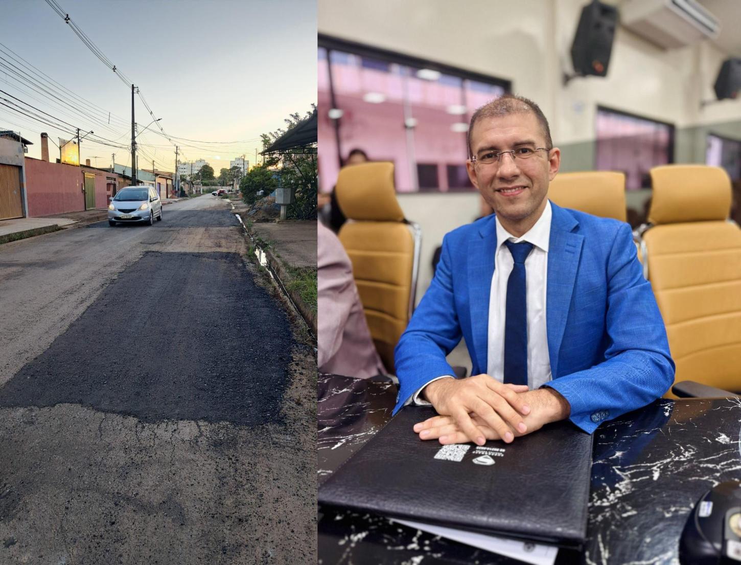 Após solicitação de Pedro Geovar, Rua Luiz de Camões recebe serviço de tapa-buraco