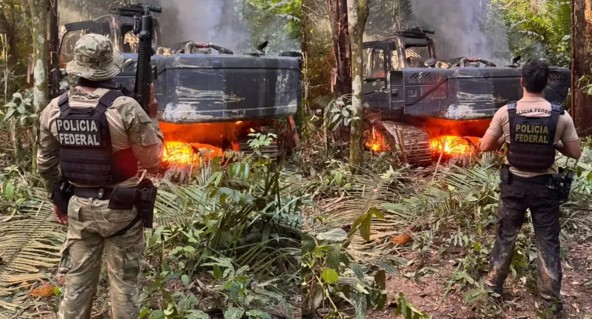 Polícia Federal e Ibama destroem máquinas em garimpo na TI Sete de Setembro